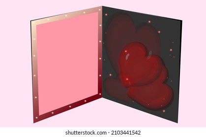Vector illustration of a semi-open love declaration card isolated on a pink background for Valentine's Day. On the left side you can write a text.