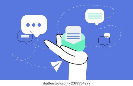 Vector illustration of sending marketing material. Send and receive messages and comments. Networking, email.