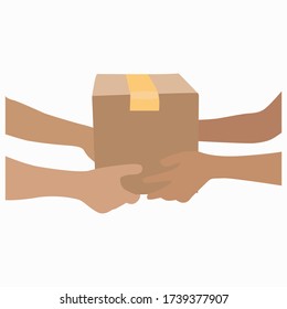 Vector illustration. Sending a parcel to the postman.Unprotected, dangerous. From hand to hand. People.