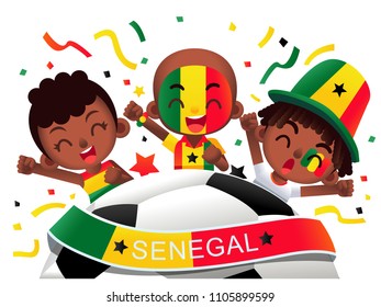 Vector illustration of Senegal football fans characters celebrating