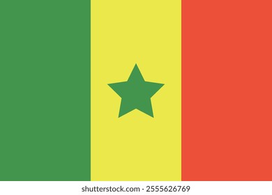 Vector illustration of the Senegalese flag in its original 2:3 aspect ratio, featuring three vertical stripes in green, yellow, and red with a green star in the center. Perfect for diverse application