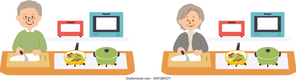 Vector illustration of senior citizen cooking