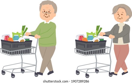 Vector illustration of senior citizen shopping