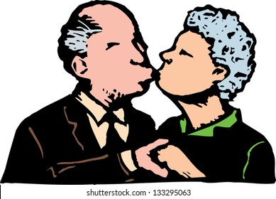 Vector illustration of senior couple kissing