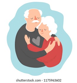 Vector illustration of a senior couple in love. Grandparents hug each other. Elderly people. Happy Grandparents day.