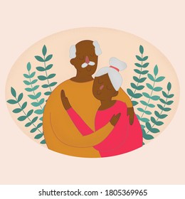 Vector illustration of a senior couple in love. Grandparents hug each other. Elderly people. Happy Grandparents day. Day of the elderly person. Family day. 
