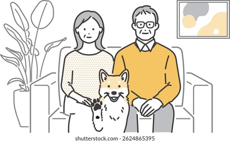 Vector illustration of a senior couple sitting on a sofa in the living room
