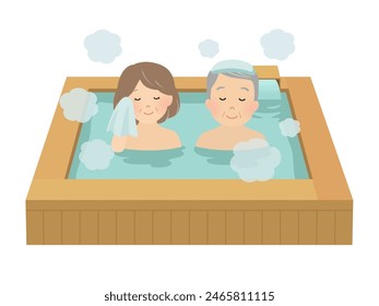 Ilustración vectorial de una pareja de ancianos tomando un baño termal
