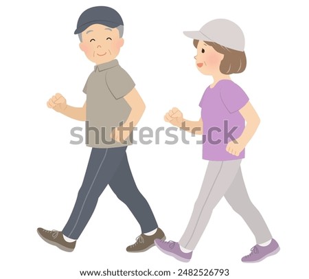 Vector illustration of a senior couple walking and exercising
