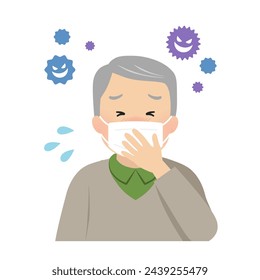 Vector illustration of a senior man with a cold
