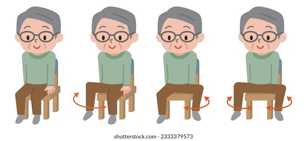 Vector illustration of a senior man doing hip exercises sitting on a chair