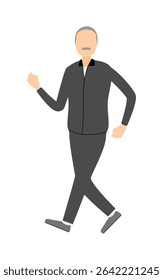 Vector illustration of a senior man in jersey walking with waving arms, Vector Illustration