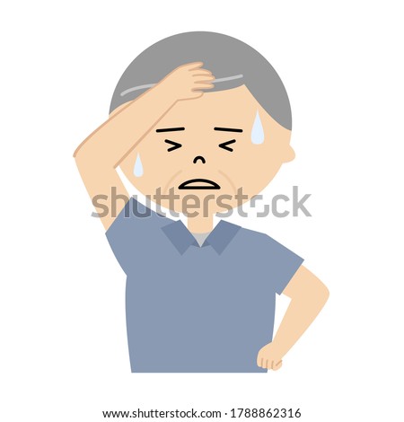 Vector illustration of senior man sweating profusely