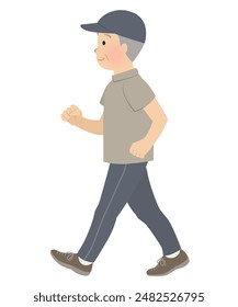 Vector illustration of a senior man walking and exercising