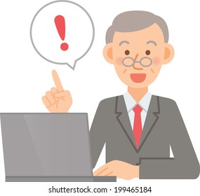 A vector illustration of senior office worker to use a personal computer