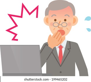 A vector illustration of senior office worker to use a personal computer