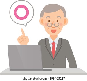 A vector illustration of senior office worker to use a personal computer