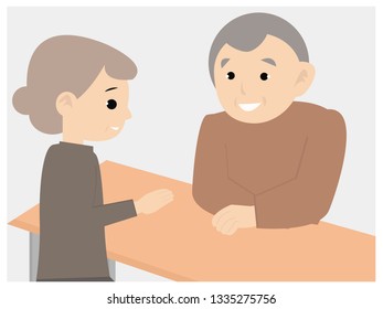 Vector illustration of senior people talking. Elder couple enjoying time together. Isolated on the white background