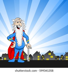 vector illustration of a senior super hero with cape