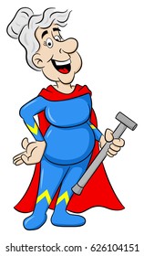 vector illustration of a senior super heroine with cape