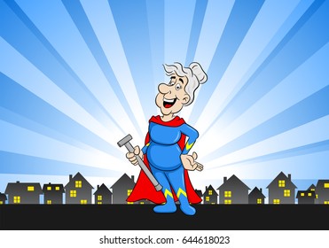 vector illustration of a senior super heroine with cape