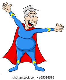 vector illustration of a senior super heroine with cape