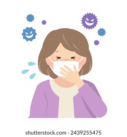 Vector illustration of a senior woman with a cold