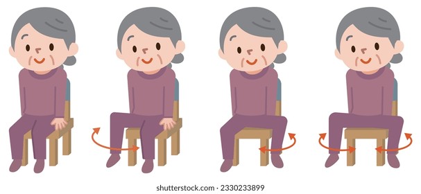 Vector illustration of a senior woman doing hip exercises sitting on a chair