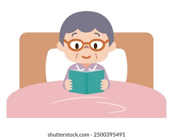 Vector illustration of a senior woman enjoying reading in bed
