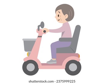 Vector illustration of a senior woman riding an electric cart