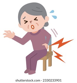 Vector illustration of a senior woman who hurt her back from sitting for a long time