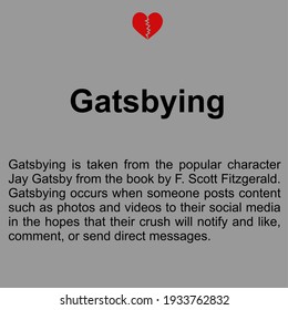 Vector illustration of a sentence assuming gatsbying. Gatsbying is one of the trending and popular dating terms these days.