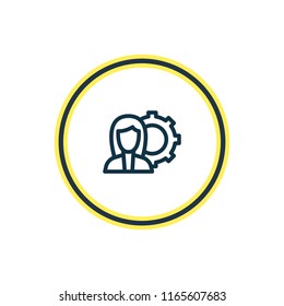 Vector illustration of SEO consulting icon line. Beautiful marketing element also can be used as woman with gear icon element.
