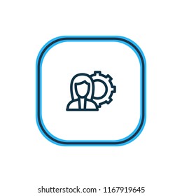 Vector illustration of SEO consulting icon line. Beautiful advertising element also can be used as woman with gear icon element.