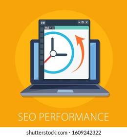 Vector illustration of seo and internet optimization concept with "HIGH QUALITY SEO" website development concept. seo icon.