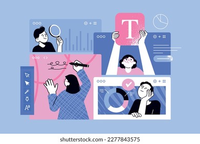 Vector illustration of seo, market research, web analtytics. Creative concept for web banner, social media banner, business presentation, marketing material.