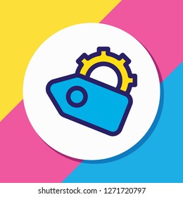 Vector illustration of SEO tags icon colored line. Beautiful advertisement element also can be used as discount with gear icon element.