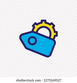 Vector illustration of SEO tags icon colored line. Beautiful advertisement element also can be used as discount with gear icon element.