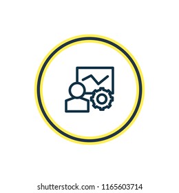 Vector illustration of SEO training chart man gear icon line. Beautiful advertising element also can be used as development seminar icon element.