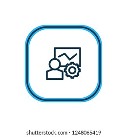 Vector illustration of SEO training chart man gear icon line. Beautiful marketing element also can be used as development seminar icon element.