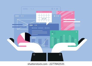 Vector illustration of SEO, web analytics. Creative concept for web banner, social media banner, business presentation, marketing material.