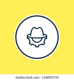 Vector illustration of SEO whitehat icon line. Beautiful marketing element also can be used as trilby with cogwheel icon element.