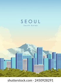 Vector illustration. Seoul. Poster, banner, postcard, cover design. Modern design. Tourism, travel. Poster on the wall.