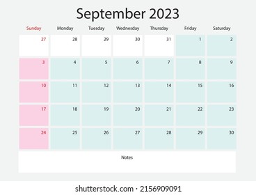 Vector illustration september of calendar year 2023. Sunday starts on Sunday. 2023 yearly calendar template. Calendar design in black and white, Sunday in red. vector
