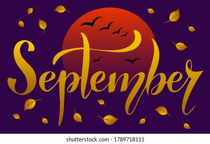 Vector illustration of September text for logotype, t-shirt, banner, magazine, poster, decoration, postcard. September calligraphy background. September lettering. EPS 10.