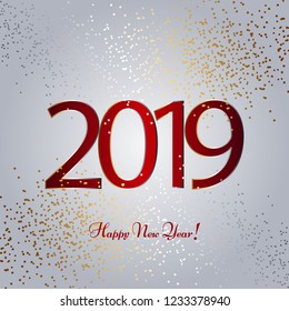 Vector illustration of Sequins on a gray background. Gold and silver snow. Happy New Year 2019