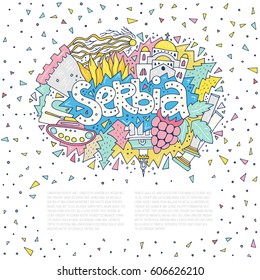 Vector illustration of Serbia. Concept for your design with all main symbols of the country.