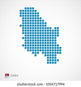 Vector illustration of Serbia map dotted basic shape icons and flag
