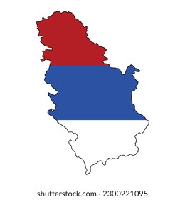 Vector illustration of Serbia map overlaid with the national flag, highlighting the country's geographic outline combined with its national colors.