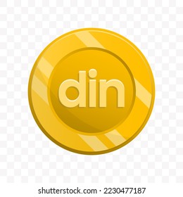 Ilustración vectorial de la moneda de dinar serbio en color oro sobre fondo transparente (PNG).